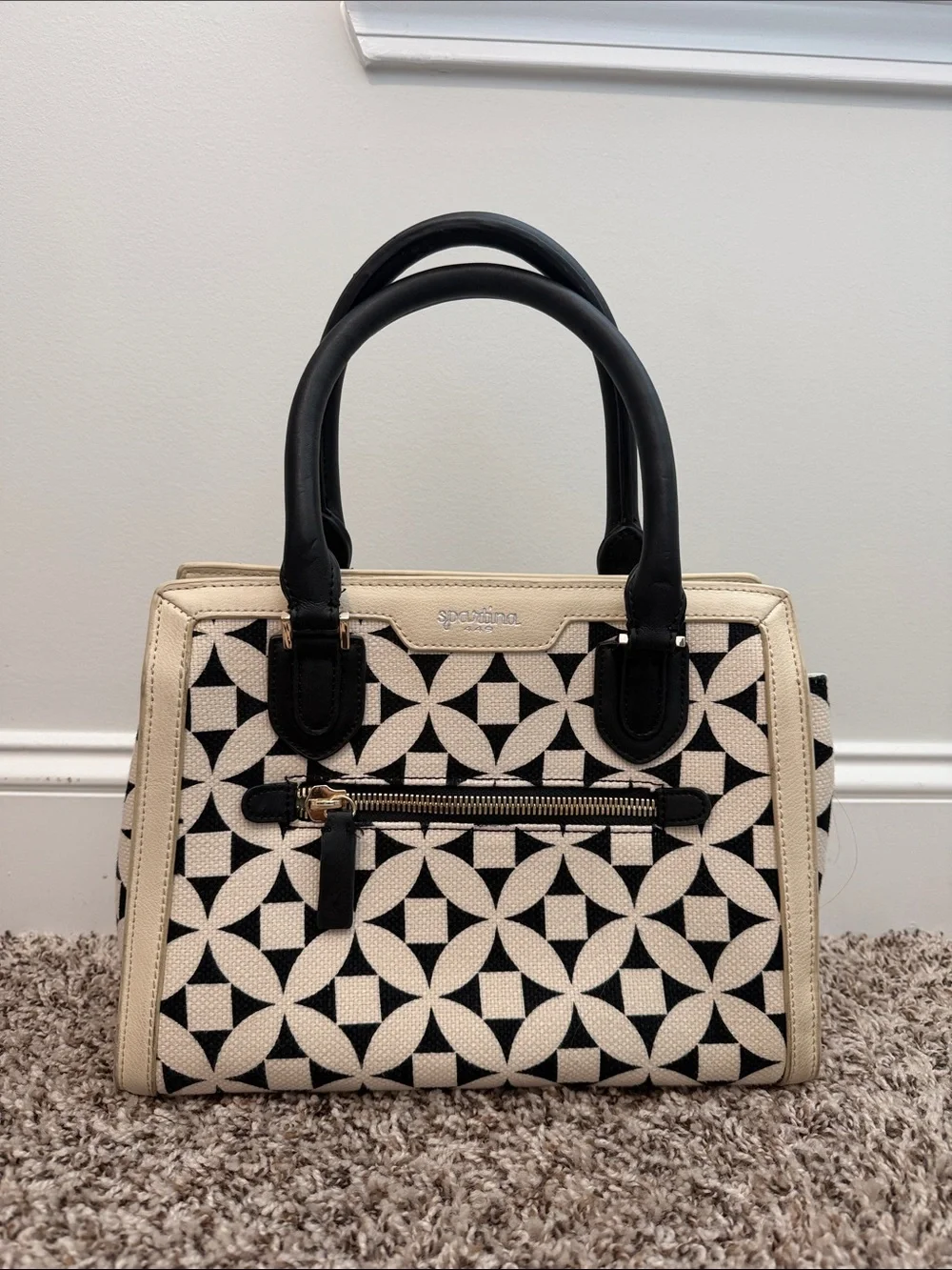 Spartina 449 Black & Cream Geometric Satchel